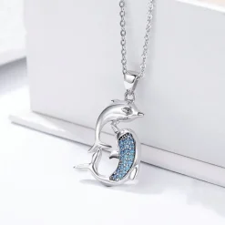 Dolphin Necklaces (4 Styles) in 925 Silver with Blue Cubic Zirconia