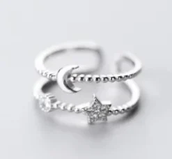 Double Layer Moon & Stars Adjustable Ring