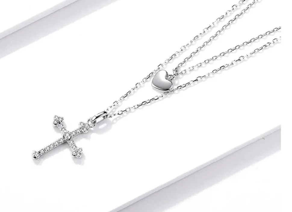 Double Strand Cross and Heart Necklace Gorgeous!