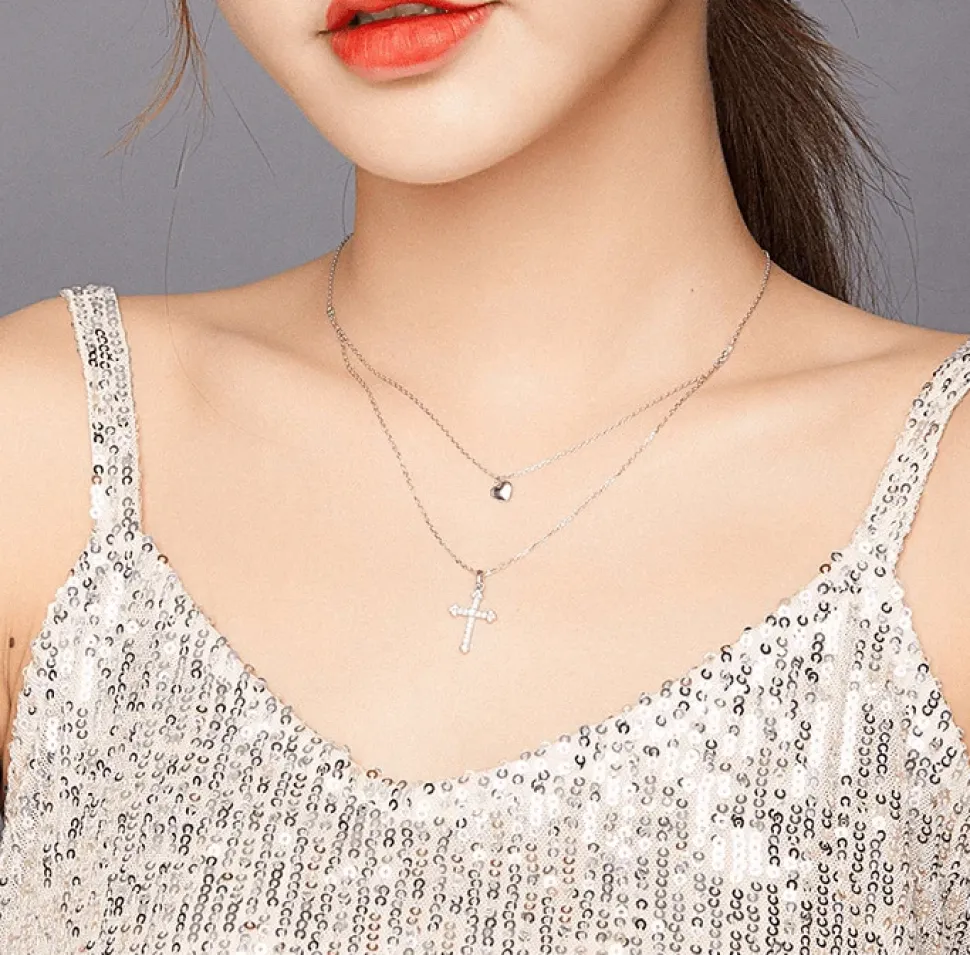 Double Strand Cross and Heart Necklace Gorgeous!