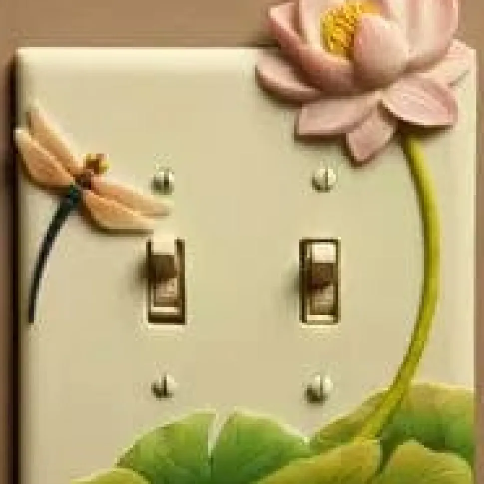 Dragonfly and Waterlily Double Switch Plate