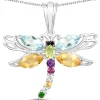 Dragonfly Necklace-Multi Colored Genuine Gemstone 2.88ctw in Sterling Silver