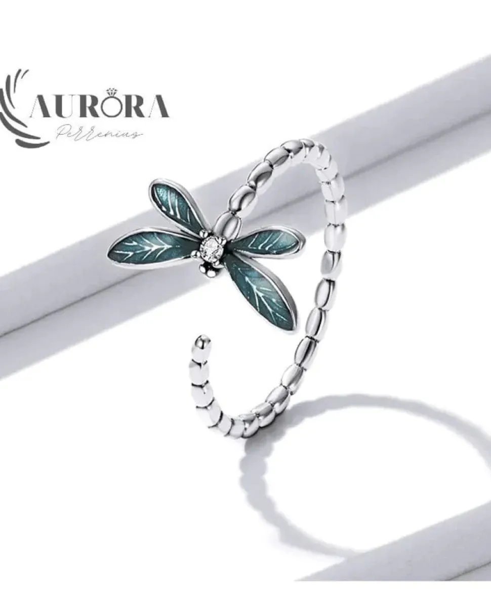Dragonfly Ring and Earrings Fine 925 Sterling Silver Enamel and CZ