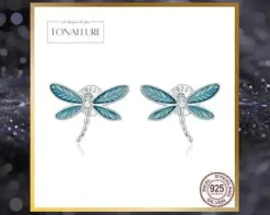 Dragonfly Ring and Earrings Fine 925 Sterling Silver Enamel and CZ