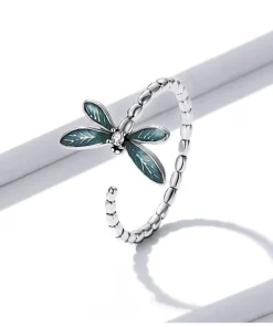 Dragonfly Ring and Earrings Fine 925 Sterling Silver Enamel and CZ