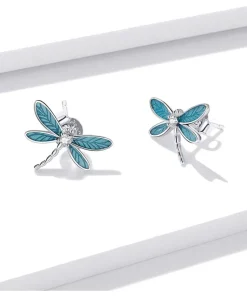 Dragonfly Ring and Earrings Fine 925 Sterling Silver Enamel and CZ