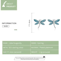 Dragonfly Ring and Earrings Fine 925 Sterling Silver Enamel and CZ