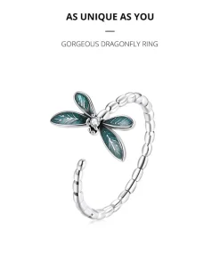 Dragonfly Ring and Earrings Fine 925 Sterling Silver Enamel and CZ