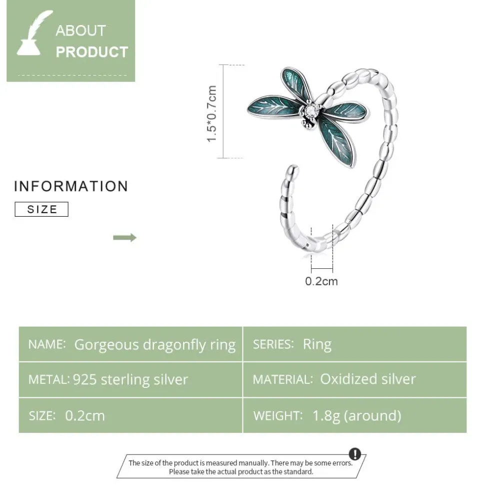 Dragonfly Ring and Earrings Fine 925 Sterling Silver Enamel and CZ