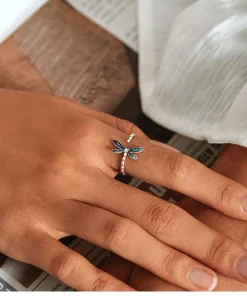 Dragonfly Ring and Earrings Fine 925 Sterling Silver Enamel and CZ