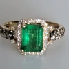 Effy Genuine Emerald and Diamond Halo Ring 14K Gold-Pre-owned