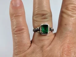 Effy Genuine Emerald and Diamond Halo Ring 14K Gold-Pre-owned