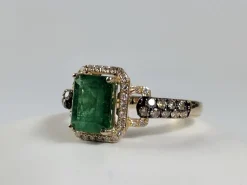 Effy Genuine Emerald and Diamond Halo Ring 14K Gold-Pre-owned