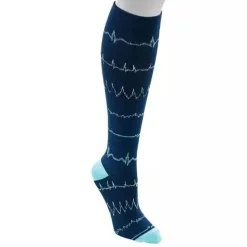 EKG Rhythm Fashion Compression Socks - Navy - Large-XL Machine Washable