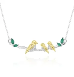 Elegant Bird Necklace w/Gemstone 925 Sterling Agate Silver Handcraft Necklace Sliver Gold Plated Collection