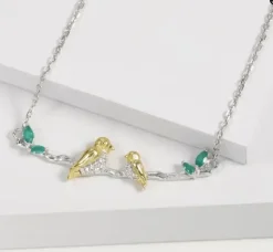 Elegant Bird Necklace w/Gemstone 925 Sterling Agate Silver Handcraft Necklace Sliver Gold Plated Collection