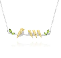 Elegant Bird Necklace w/Gemstone 925 Sterling Agate Silver Handcraft Necklace Sliver Gold Plated Collection