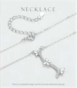 Elegant Butterfly Necklaces and Ring in Fine 925 Sterling Silver with CZ