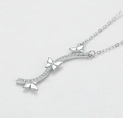 Elegant Butterfly Necklaces and Ring in Fine 925 Sterling Silver with CZ