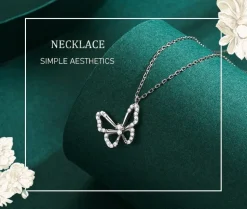 Elegant Butterfly Necklaces and Ring in Fine 925 Sterling Silver with CZ