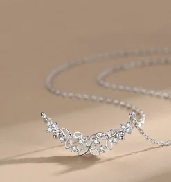 Elegant Flower Necklace in Fine 925 Sterling Silver with CZ