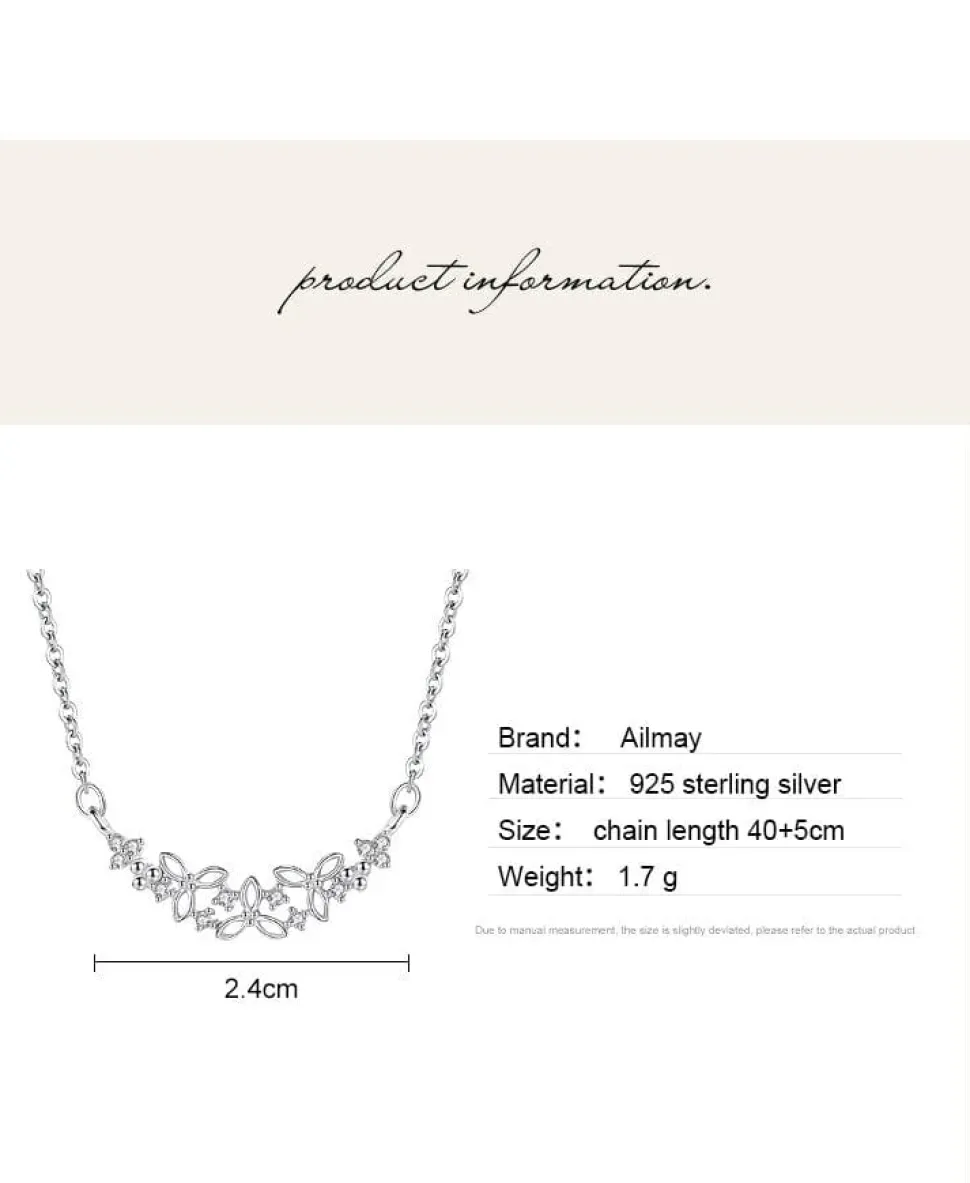 Elegant Flower Necklace in Fine 925 Sterling Silver with CZ