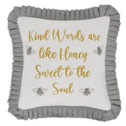 Embroidered Bee Honey Pillow 18x18