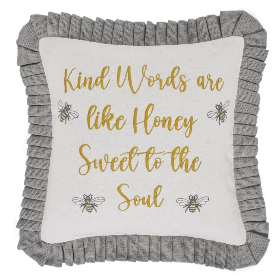 Embroidered Bee Honey Pillow 18x18