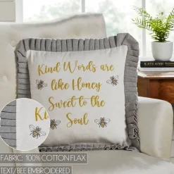 Embroidered Bee Honey Pillow 18x18