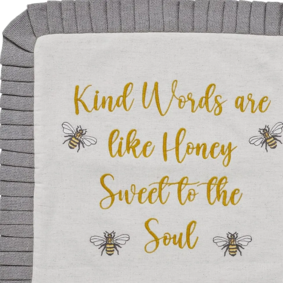 Embroidered Bee Honey Pillow 18x18