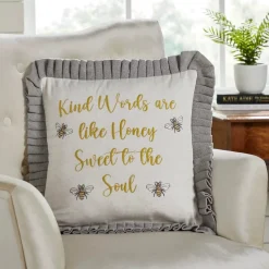 Embroidered Bee Honey Pillow 18x18
