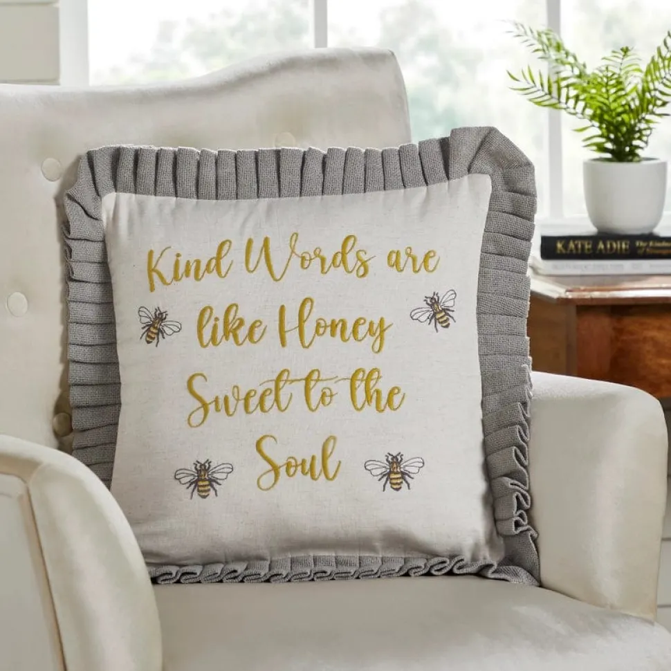Embroidered Bee Honey Pillow 18x18