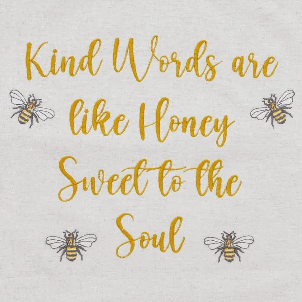 Embroidered Bee Honey Pillow 18x18