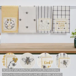 Embroidered Bee Tea Towel Set of 4 19x28