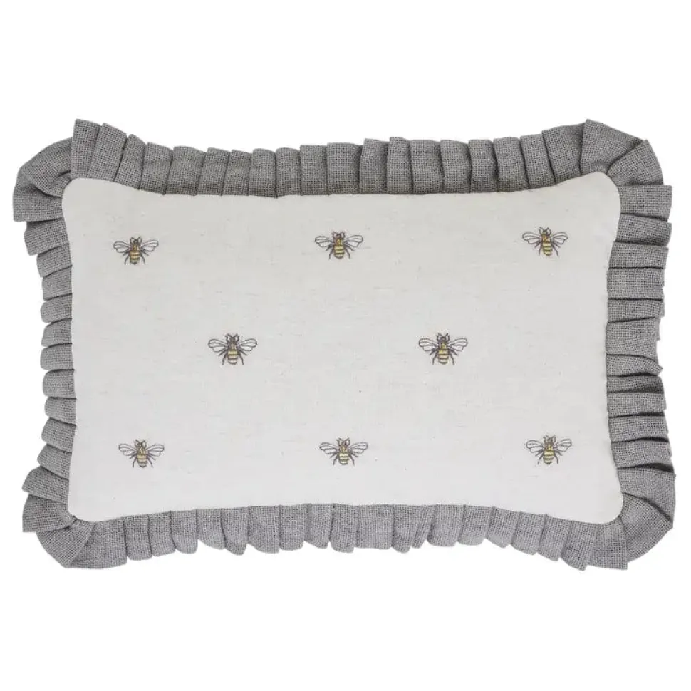 Embroidered Ruffled Bee Pillow 14x22