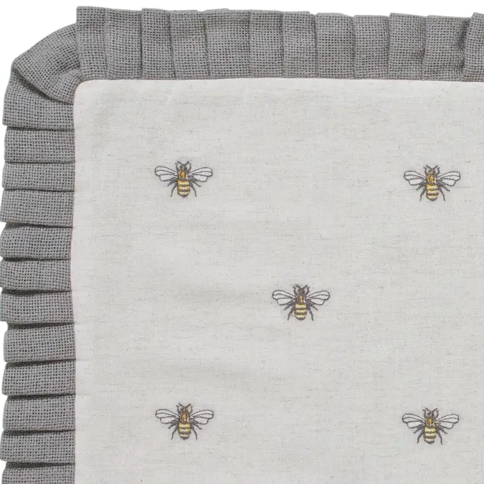 Embroidered Ruffled Bee Pillow 14x22
