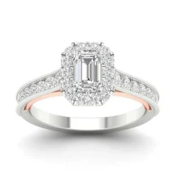Emerald Cut 1ctw Certified Diamond Engagement Ring Two Tone 14K Gold