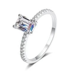 Emerald Cut D VVS Moissanite Engagement Ring 1ct or 2ct