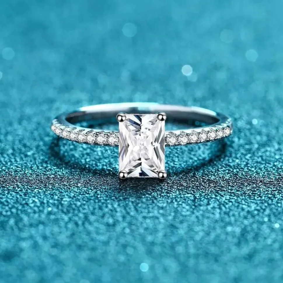 Emerald Cut D VVS Moissanite Engagement Ring 1ct or 2ct