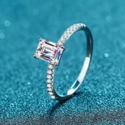 Emerald Cut D VVS Moissanite Engagement Ring 1ct or 2ct