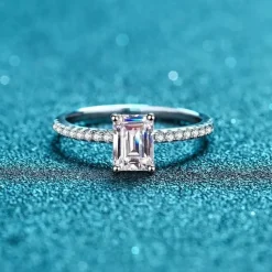 Emerald Cut D VVS Moissanite Engagement Ring 1ct or 2ct