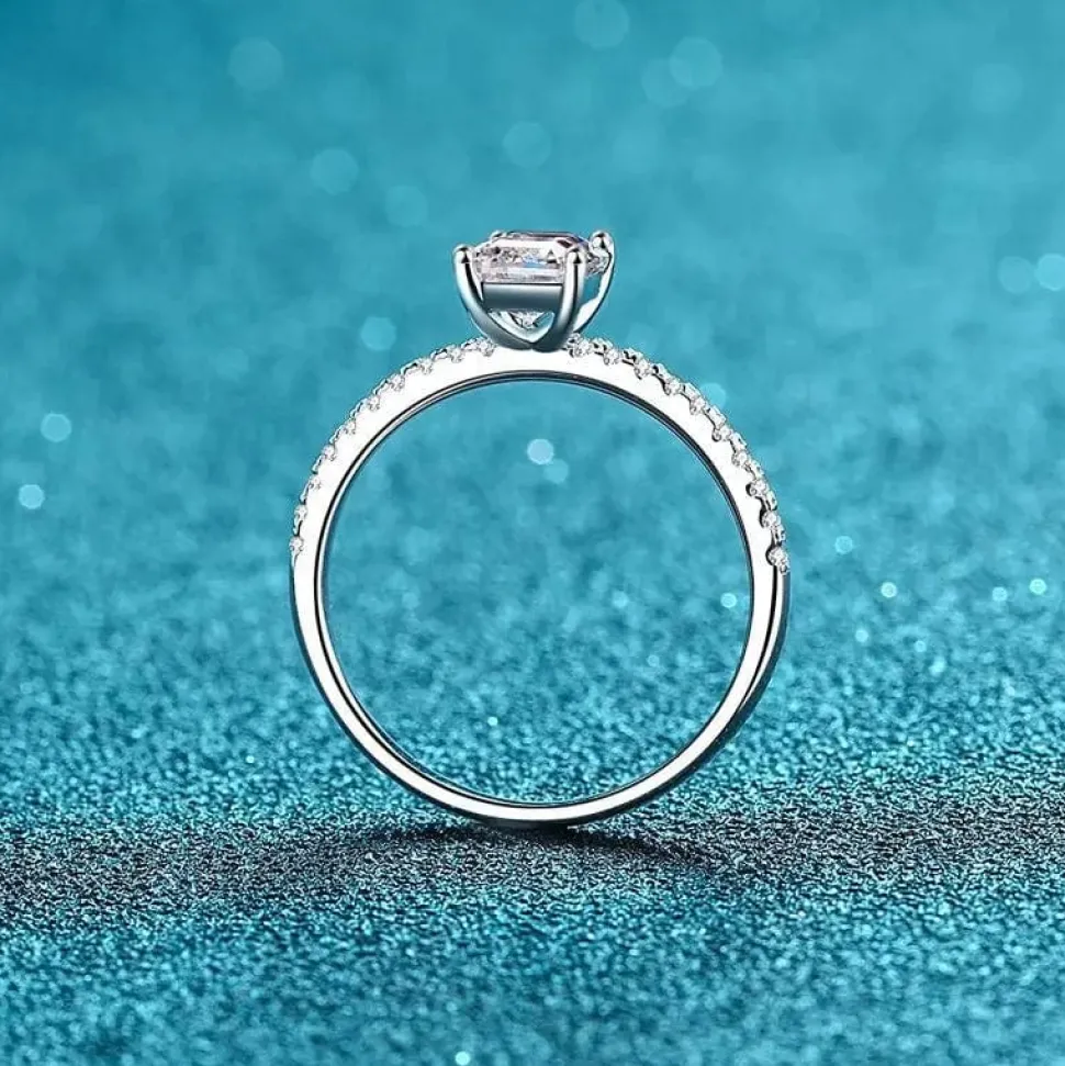 Emerald Cut D VVS Moissanite Engagement Ring 1ct or 2ct