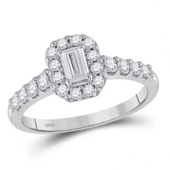 EMERALD CUT DIAMOND HALO BRIDAL ENGAGEMENT RING 3/4 CTTW (CERTIFIED) 14K WHITE GOLD
