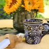 Encantada Flared Mugs Deep Blue Floral Pattern Handmade Mexican Art