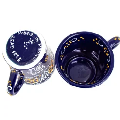 Encantada Flared Mugs Deep Blue Floral Pattern Handmade Mexican Art