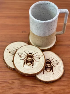 Engraved Wood Honey Bee Coasters*