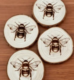 Engraved Wood Honey Bee Coasters*