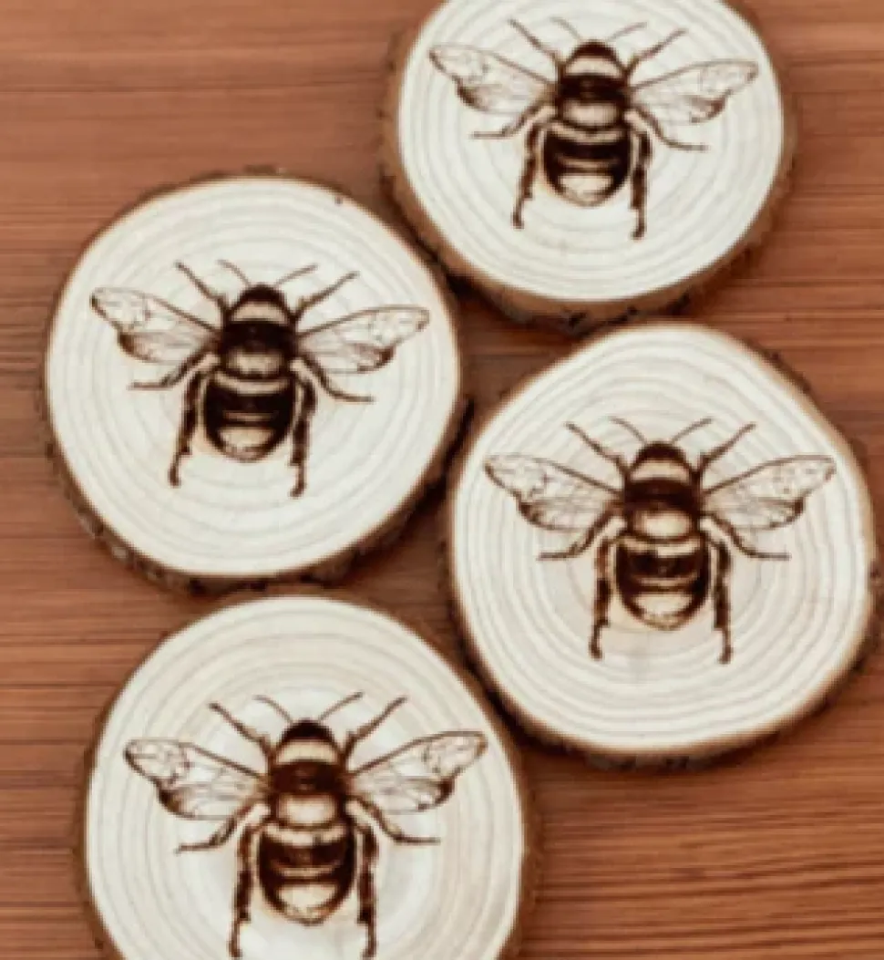 Engraved Wood Honey Bee Coasters*
