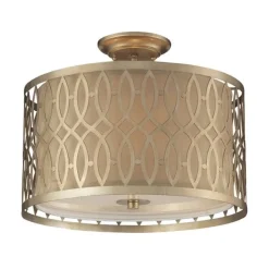 Estonia 3-Lght Semi Flush W/Metal & Beige Fabric Shade