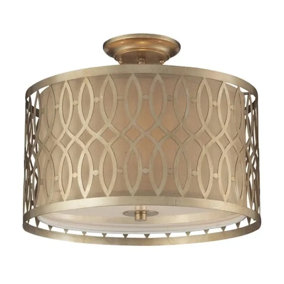 Estonia 3-Lght Semi Flush W/Metal & Beige Fabric Shade